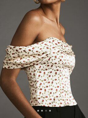 🌟 REFORMATION 🌟 FLORAL LUX SILK OFF THE SHOULDER CORSET TOP IVORY SZ 8